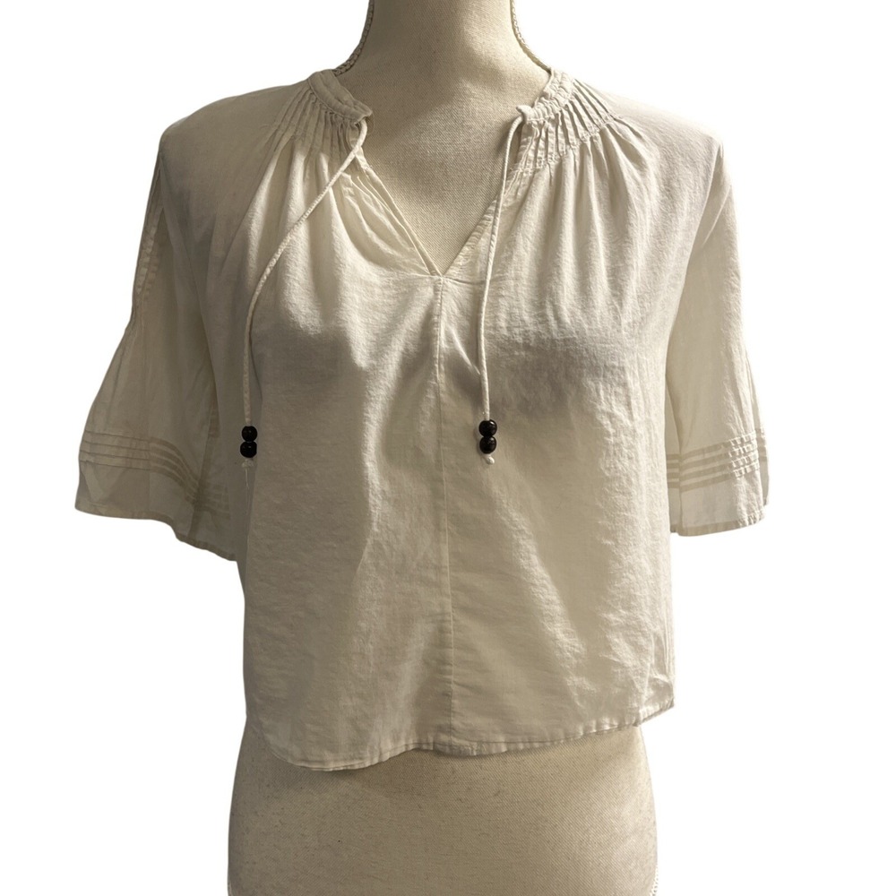 Madewell X Warm Top White Sheer Cropped Tassel‎ Neck Womens XS Feminine Coquette
